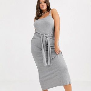 ASOS Curve tie waist rib maxi dress US 14 gray